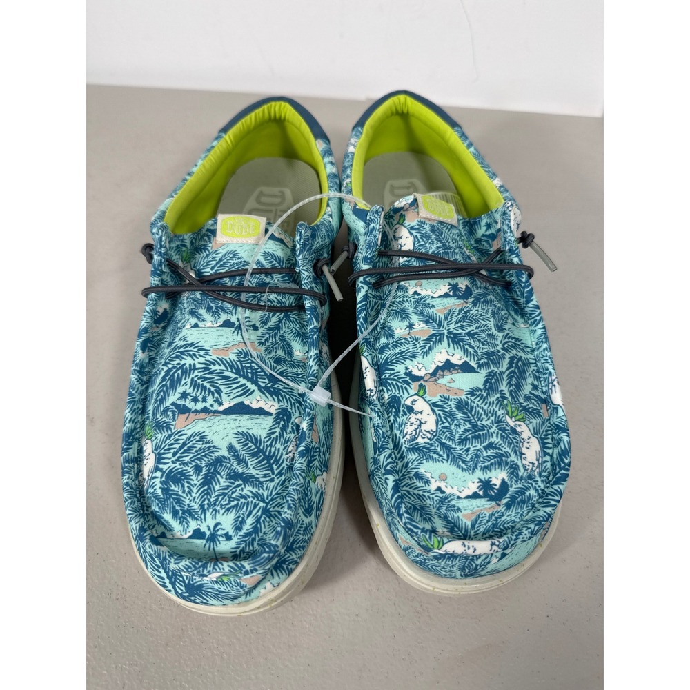 Hey Dude Wally H2O Tropical Blue Palm Tree Slip On Loafers Men 40702-4OR Sz 10